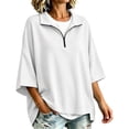 thumbnail image 2 of Guluxicc Women's Quarter Zip Sweatshirts Stand Collar 3/4 Sleeve Casual Loose Pullover Sweatshirts for Everyday Spring Fall Tops, 2 of 7