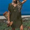 thumbnail image 2 of Clearance!BKQCNKM Bathing Suit Cover Up for Women, Beach Vacation Clothes for Women, Cover Ups for Swimwear Women, Lace V Neck Crochet Coverups for Women, Bikini Cover Up, Army Green XL, 2 of 7