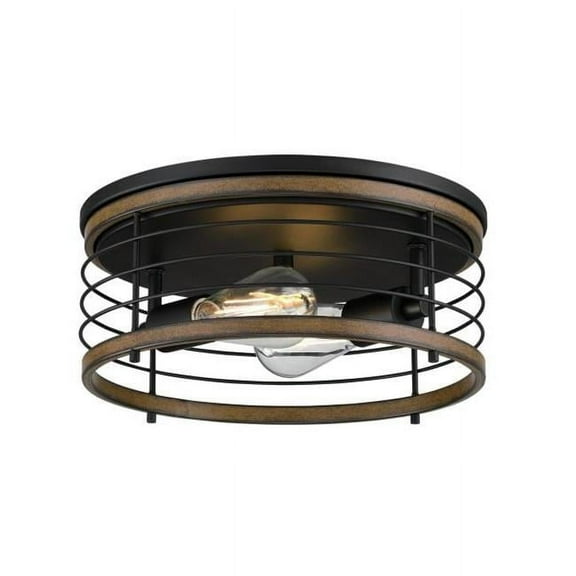 Westinghouse Lighting 6125000 13 in. Ackton Two Light Flush Mount Ceiling Fixture with Barnwood Accents, Matte Black Finish