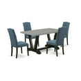 thumbnail image 6 of East West Furniture V696CE121-5 5-Pc Dinette Room Set - 4 Padded Parson Chairs and 1 Modern Rectangular Cement Kitchen Table with Button Tufted Chair Back - Wire Brushed Black Finish, 6 of 10