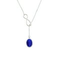 thumbnail image 2 of Delight Jewelry Silvertone Small Blue Imitation Cat's Eye Silver tone Elegant Infinity Lariat Necklace, 2 of 4