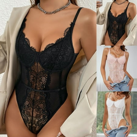 Tank Tops for Women Sexy Lingerie Push Up Wired Bra Half Lace Strap Underwear V Neck Contrast Bodysuits Red Summer Vacation Outfits Clothes M