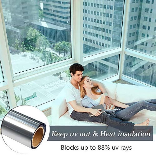 HIDBEA One Way Privacy Window Film - Static Cling, Sun Blocking, Heat Control For Home & Office, 17.3 X 78.7 Inch, Gray Silver