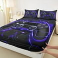 thumbnail image 3 of Feelyou Futuristic Gamepad Full Size Sheets, Neon Glowing Honeycomb Bed Sheets, Glitter Blue Games Console Sheet Sets, Ultra Soft Bedroom Decor, 4 Pieces, 3 of 7