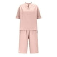 thumbnail image 2 of yievot Womens Pajama Sets Cotton Linen Short Sleeve V Neck Shirt with Shorts Set 2 Piece Loungewear Pjs Sleepwear for Women, 2 of 7