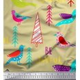 thumbnail image 1 of Soimoi Beige Silk Fabric Text & Bird Artistic Print Fabric by Yard 42 Inch Wide, 1 of 5