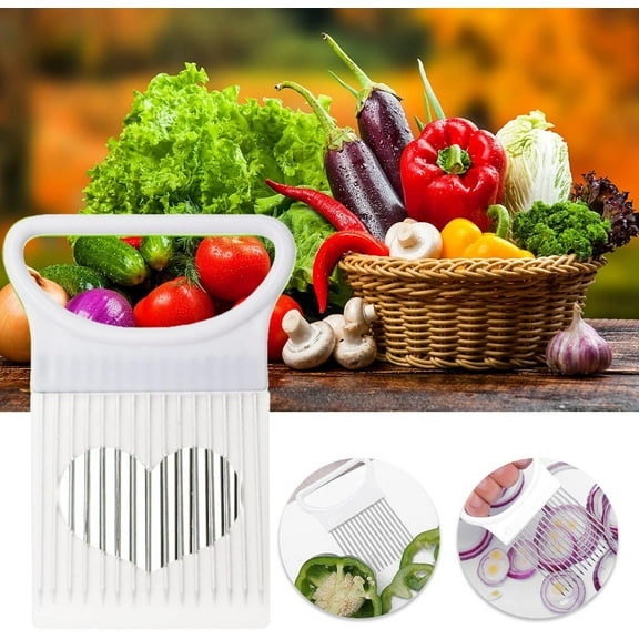 Onion Holder for Slicing, New Stainless Steel Onion Slice Holder, Lemon Vegetable Cutter for Potato Tomato, Slicing Assistant Tool for Fruit and Meat, Kitchen Gadgets