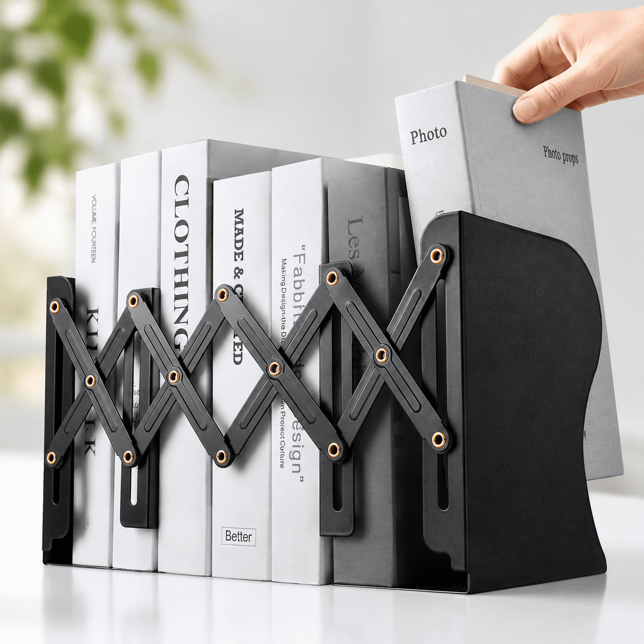 Black Metal Adjustable Decorative Bookends for Home Office Heavy Duty Book Magazine Holder