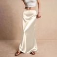 thumbnail image 3 of Women's Satin Fishtail Skirt, Solid Color High Waist Bodycon Midi Skirt, Elegant Slit Party Skirt for Wedding Guest, Evening and Club,Beige,L, 3 of 6