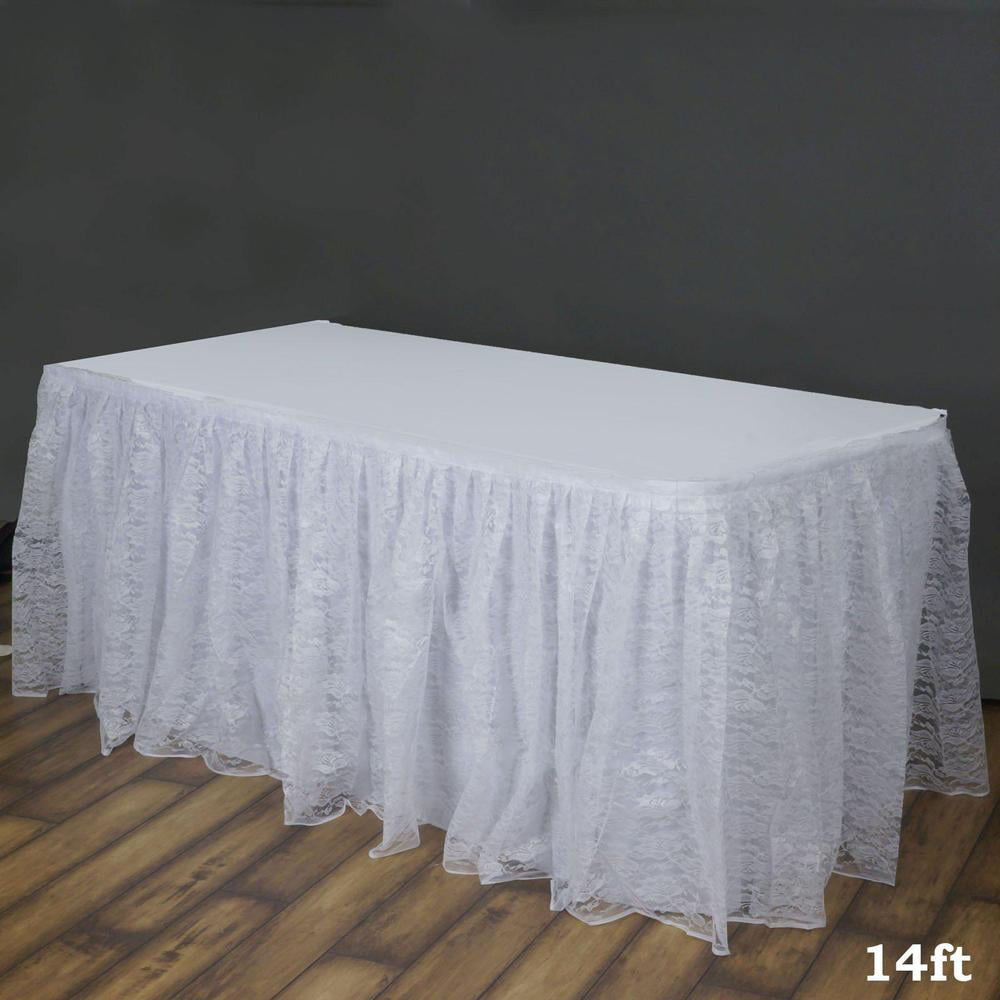 14FT White Premium Pleated Lace Table Skirt