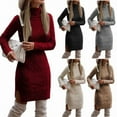 thumbnail image 2 of TrdSipl Sweater Dress for Women 2025 Long-Sleeve Turtleneck Split Bodycon Ruched Mini Dress Fall Winter Chunky Knit a Line Tunic Dresses, 2 of 5