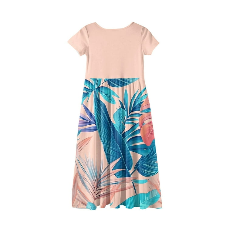 YOUYEDIAN Hawaiian Light Blue Dresses for Girls Palm Tree Print Crewneck T Shirt  Dress Patchwork Dress Girl Short Sleeve Beach Dresses 2025 Summer Cute  Dresses with Pockets,Light Blue 4-5 Years - Walmart.com