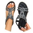 thumbnail image 3 of Yuanlong Womens Sandals Slingback Rhinestones Flat Sandals Elastic Ankle Strap Bohemian Beach Leisure Shoes, 3 of 9
