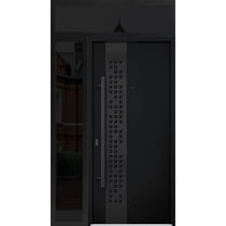 Front Exterior Prehung Steel Door / Deux 6078 Black Enamel / Side and Top Exterior Window Sidelite / Entry Metal Modern Painted W36 16" x H80 16" Right hand Inswing