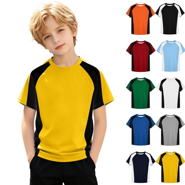 WENXIAOO T-Shirts à Manches Courtes pour Garçons, T-Shirts d'Été pour Enfants à Col Rond, T-Shirts Basiques, Hauts Décontractés, T-Shirts à Blocs de Couleur Tendance