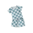 thumbnail image 2 of AIGUR Toddler Baby Summer Clothes Girls Boys Clothing Set Checkerboard Short Sleeve T-Shirts and Elastic Shorts Outfit, 2 of 10