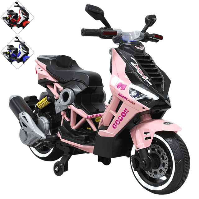Motocicleta Eléctrica Montable para Niños Luces LED Bluetooth Llantas de Equilibrio Batería 12V Diseño Sport - Rosa
