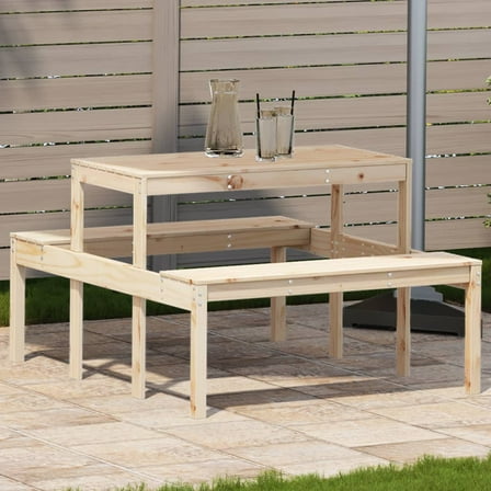 vidaXL Picnic Table Natural Solid Pine Wood Medium Seats Many