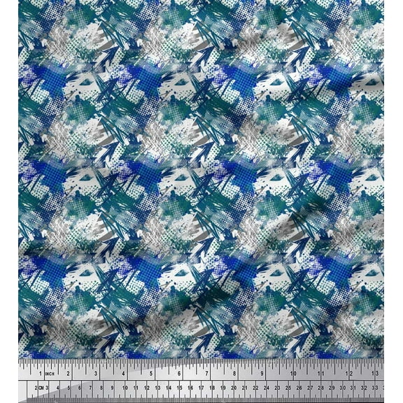 Soimoi Blue Cotton Voile Fabric Star & Brush Stroke Abstract Printed Craft Fabric by the Yard 42 Inch Wide