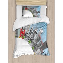Michigan Duvet Cover Set Twin Size, Detroit Michigan USA City Skyline with Grey Buildings and Blue Sky Modern Urban, Decorative 2 Piece Bedding Set with 1 Pillow Sham, Multicolor, by Ambesonne