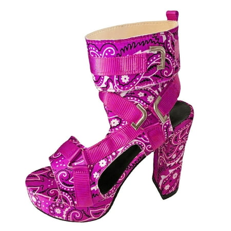 

Follure Girl women s casual shoes Fashion Women s Shoes High Heels Paisley Print Breathable Slip-On Casual Sandals Hot Pink 39