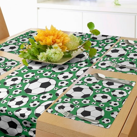 

Soccer Table Runner & Placemats Various Sizes Footballs Pattern Active Lifestyle Popular Sport from Europe Set for Dining Table Placemat 4 pcs + Runner 14 x72 Green Black White by Ambesonne