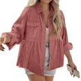 thumbnail image 4 of Womens Corduroy Peplum Shacket Jacket Long Sleeve Button Down Babydoll Shirts Oversized Casual Blouses Tops, 4 of 8