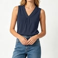 thumbnail image 6 of ClodeEU Women's V Neck Pleated Sleeveless Tank Top, Casual Loose Fit Blouse Navy,Women's Plus XXL, 6 of 8