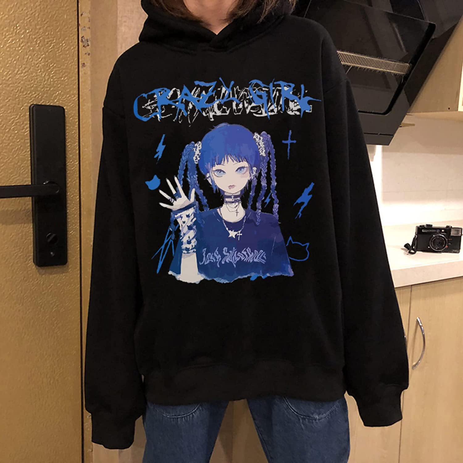 Qweek Kawaii Mulheres Hoodie Goth Impressão De Moletom Manga Longa Tops  Preto Tracksuit Rosa Macio Menina Coreana Anime Punk Roupas 210805 De  $93,72