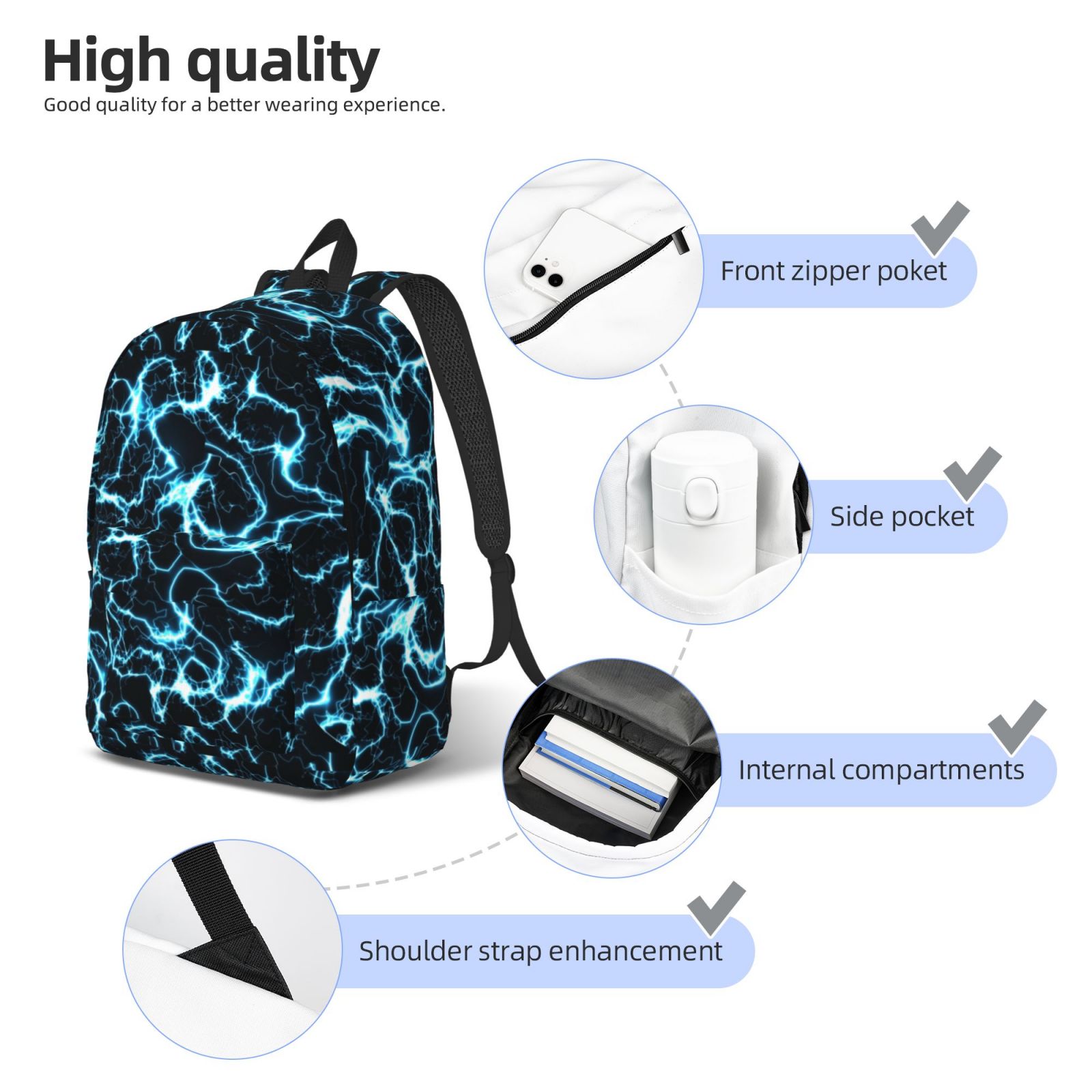 Rateoe Lightning Pattern Canvas College Laptop Backpack,Travel Daypack,Durable Rucksack Travel Notebook Bag School Backpack Book Bag for Men Women-Medium