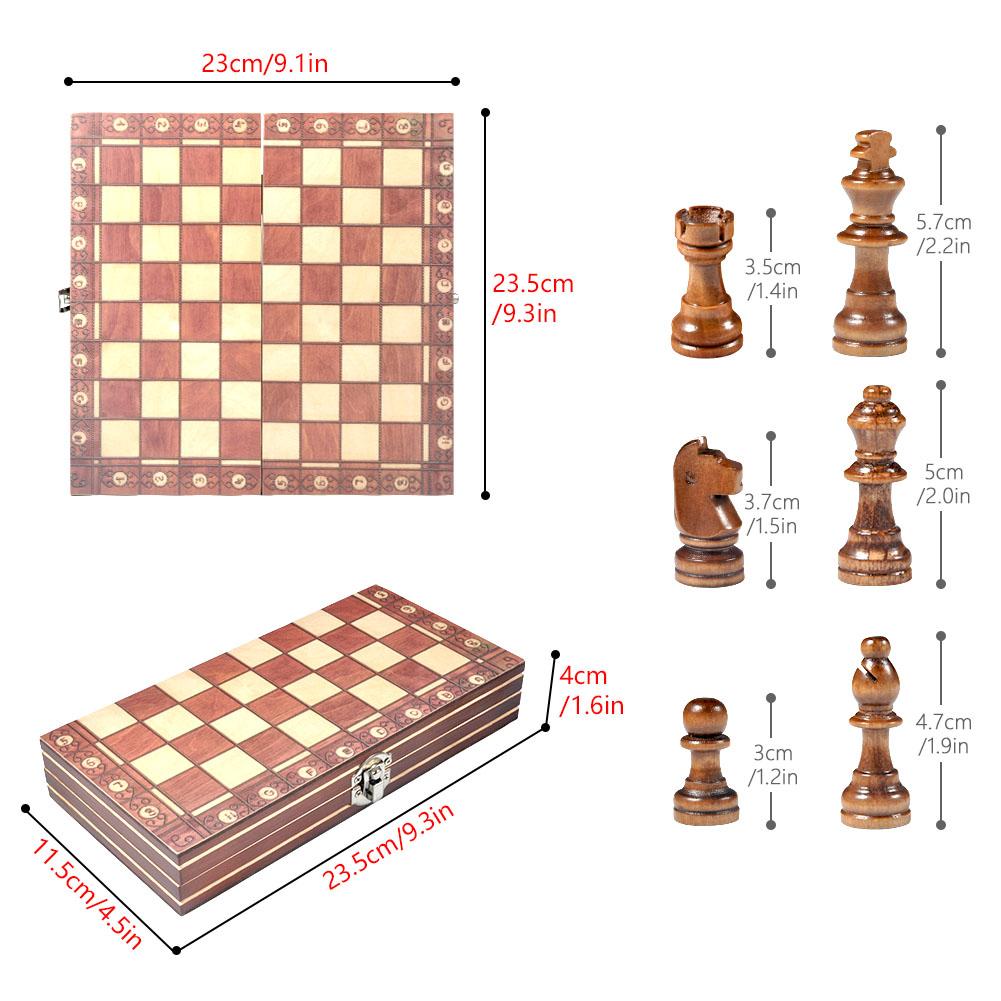 Qiilu 3 In 1 Magnetic Wooden International Chess Set with Folding Chessboard Game Gift,International Chess Set