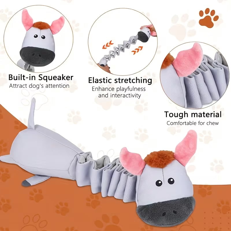 1 Long Neck Donkey, Squeaky Plush Puppy Toy, Interactive Tug of War Dog Toy, Plush Toy for Teething Puppies, Suitable for Indoor and Outdoor Play