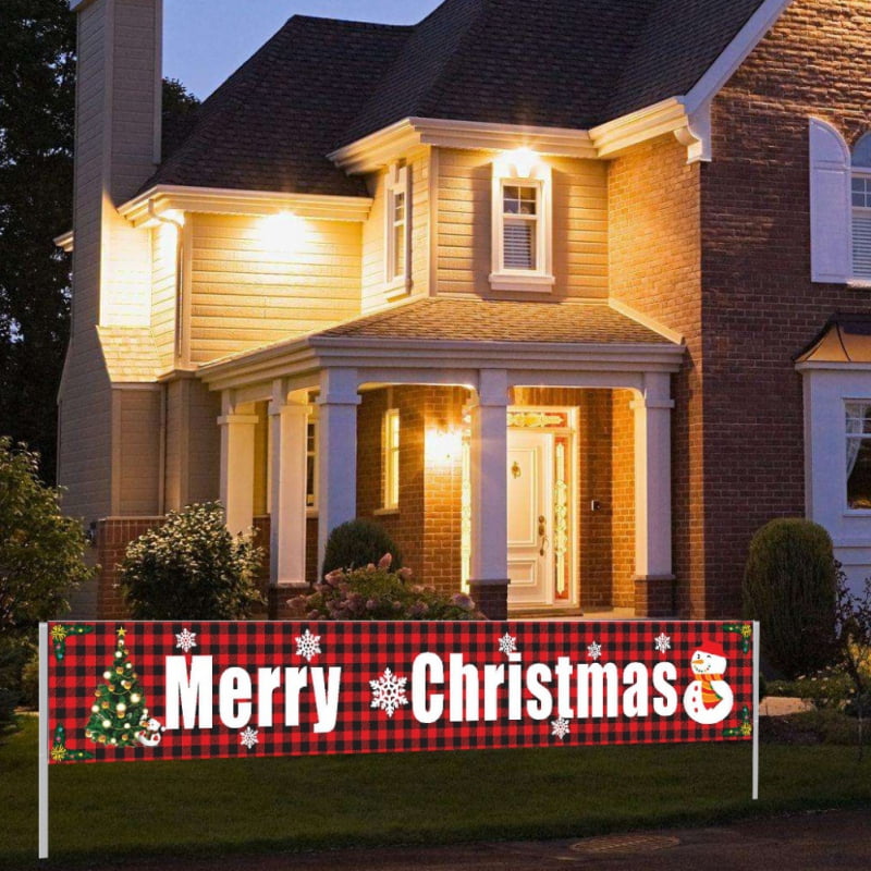 Large Merry Christmas Banner Outdoor Red Grid Christmas Banner