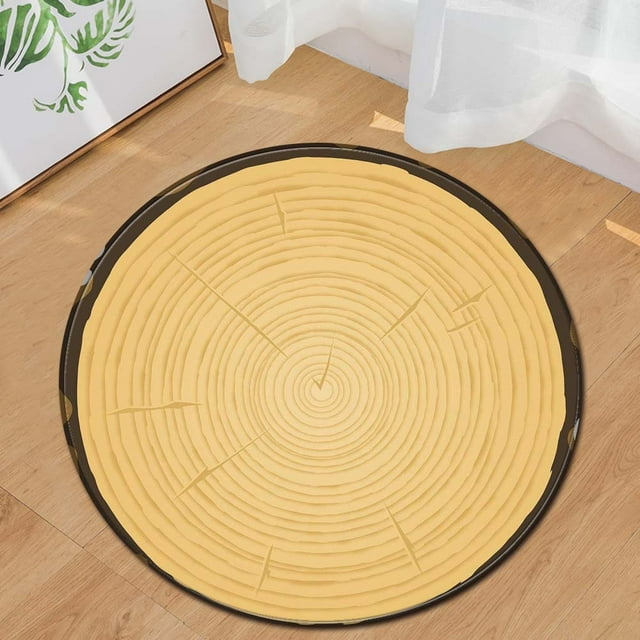 New Home Essentials Wood Grain Kids Play Round Carpet Home Area Rug Living Room Floor Yoga Mat