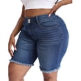 thumbnail image 3 of Gocolloa Women's Plus Size High Waisted Stretchy Jean Shorts 10" Inseam Raw Hem Denim Bermuda Shorts Royal Blue 16W, 3 of 6