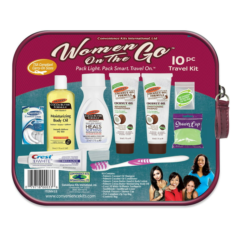 Convenience Kits International Women's Multicultural 10 PC Grooming/Hygiene Travel Kit Featuring: Palmer's Travel-Size Hair & Body Products Beige (