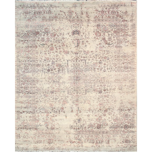 Pasargad Home Transitional 8' x 10' Hand-Knotted Bamboo Silk and Wool Silver/Copper Rug - All Ages, Indoors