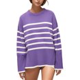 thumbnail image 1 of Gibobby Suéter de Cuello Redondo para Mujer, Suéter de manga larga suave al tacto para mujer, cuello redondo, ajuste clásico(Morado,XG), 1 of 5