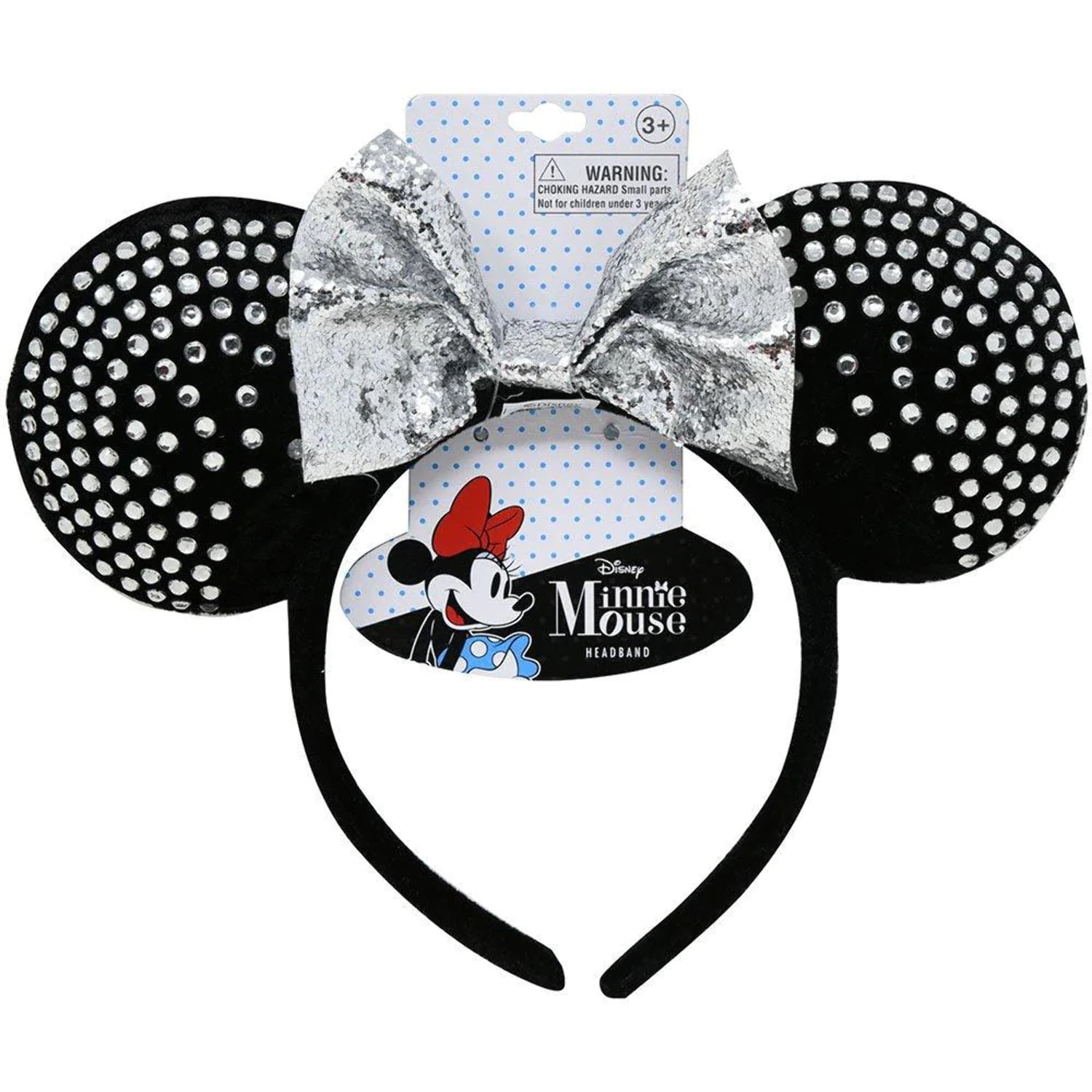 Minnie Ears Headband with Rhinestones Black with Silver - Walmart.com