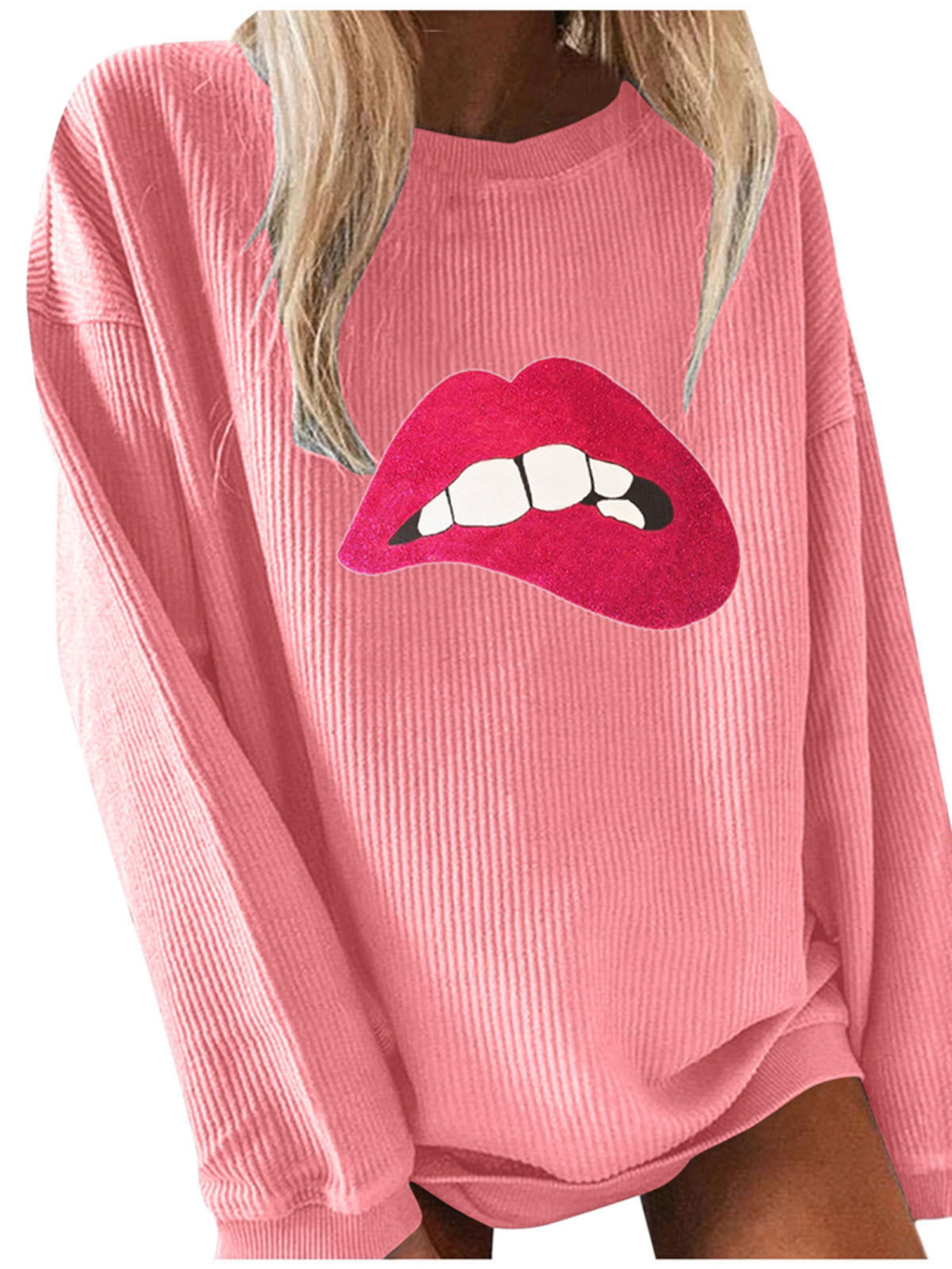 pink jumper with red lips