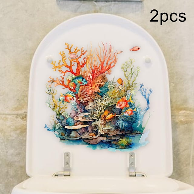 2 pegatinas de pared para inodoro con diseño de océano, decoración de arte de pared, pegatinas de pared de PVC, pegatinas para asiento de inodoro para