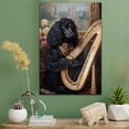 thumbnail image 2 of Irish Water Spaniel Cute Dog Harp Stretched Canvas Size 8x12 – Retro Irish Water Spaniel Dog Batter in Action With Harp for Themed Living Room, 2 of 5