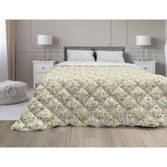 Exotic Down Alternative Comforter, Watercolor Style Tropical Branches Design with Toucan Birds on a Plain Background, Microfiber Quilt for All Season, 5 Sizes, Multicolor, by Ambesonne