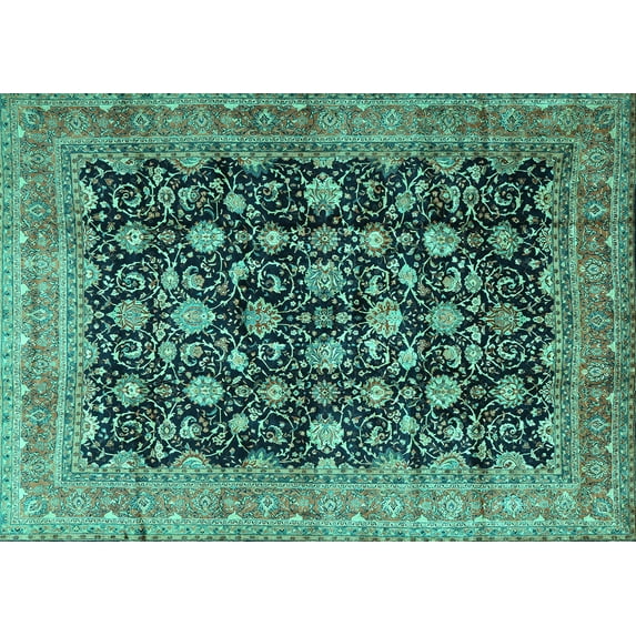 Ahgly Company Indoor Rectangle Persian Turquoise Blue Traditional Area Rugs, 8' x 10'