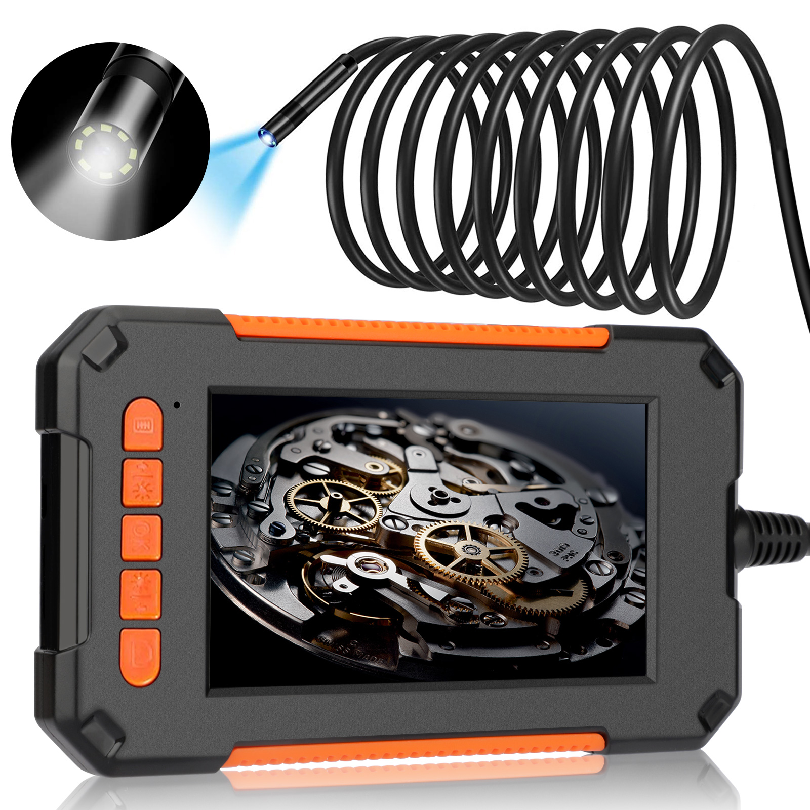 33FT Dual Lens Industrial Endoscope Camera 4.3 inch LCD Screen 1080P Borescope Inspection Camera IP67 Waterproof Semi-Rigid Cable Endoscope with 32G TF Card 33FT//10m 2600mAh Rechargeable Battery