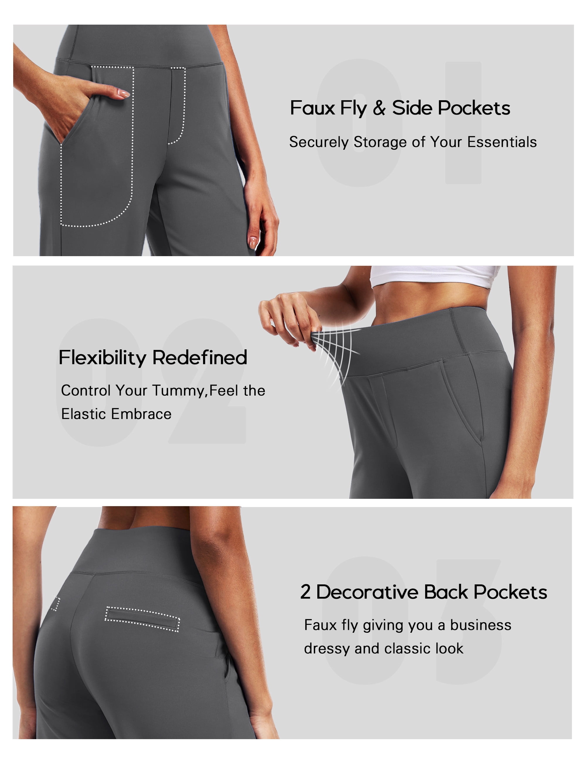 NELEUS Womens 29" Wide Leg Pants Athletic Yoga Leggings Casual Sweatpants Stretch Dress with Pockets,Gray,US Size S