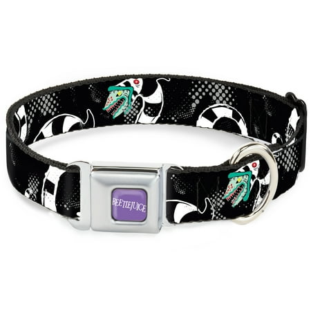 Warner Bros. Horror Movies Pet Collar Dog Collar Metal Seatbelt Buckle Beetlejuice Sandworm Healftone Repeat Black Gray 11 to 16.5 Inches 1.0 Inch Wide