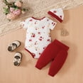 thumbnail image 6 of TOWED22 Baby Girl Clothing 3Pcs Outfits: Romper Bodysuit, Shorts, Headband Shorts Set Red,9-12 M, 6 of 9