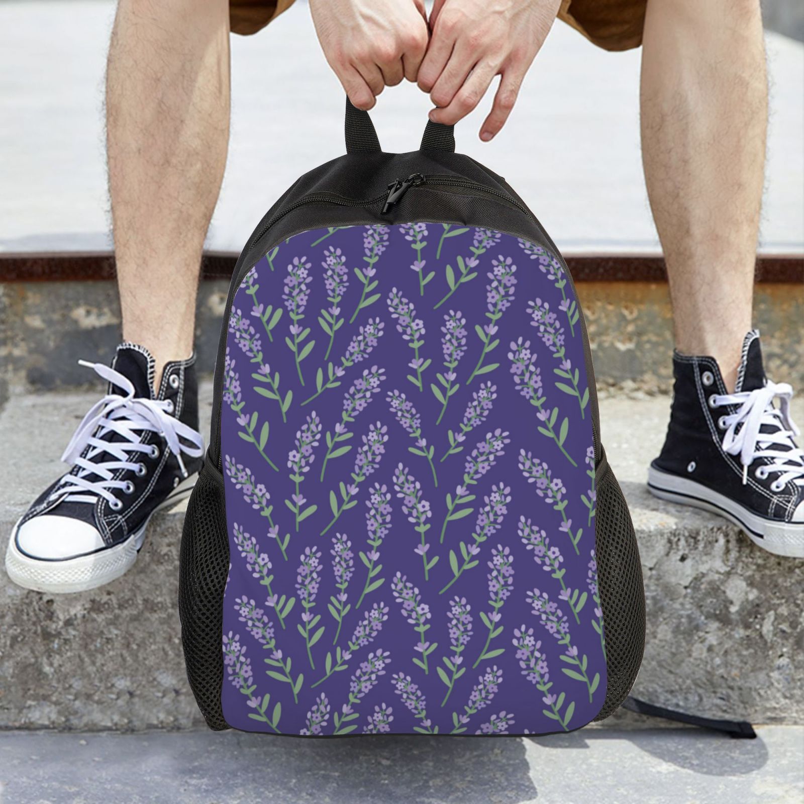 Xecao Lavender Flowers Print School Backpack with Laptop Compartment Small Travel Laptop Backpack for Women Men Waterproof College Backpack Simple School Bag