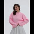 thumbnail image 4 of Suéteres de Cuello Redondo para Mujer, Conjuntos de Otoño, Tops de Punto Acanalado de Larga A Rosa M, 4 of 10
